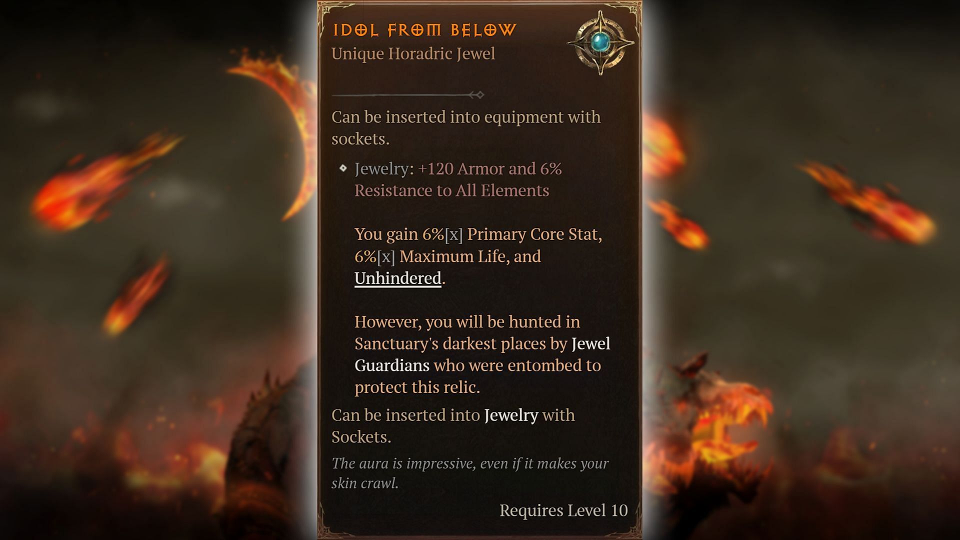 The Idol from Below has one of the most unique drawbacks in Diablo 4, making you deal with ambushes by Jewel Guardians (Image via Blizzard Entertainment)
